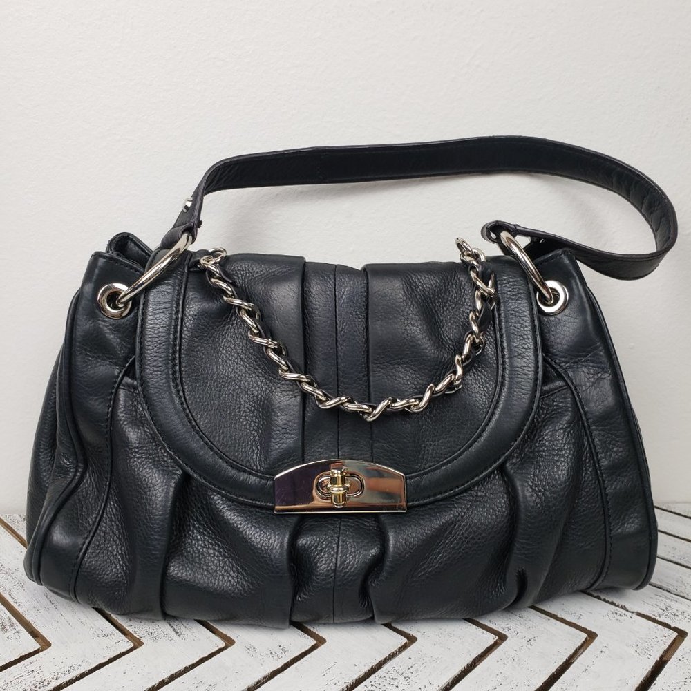 B Makowsky Black Genuine Leather Shoulder Handbag